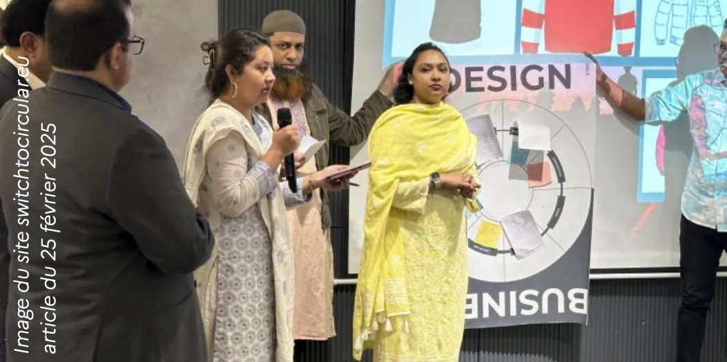 Workshop presentation around a “Design / Business” poster, as part of the Switch to Circular Economy Value Chain program