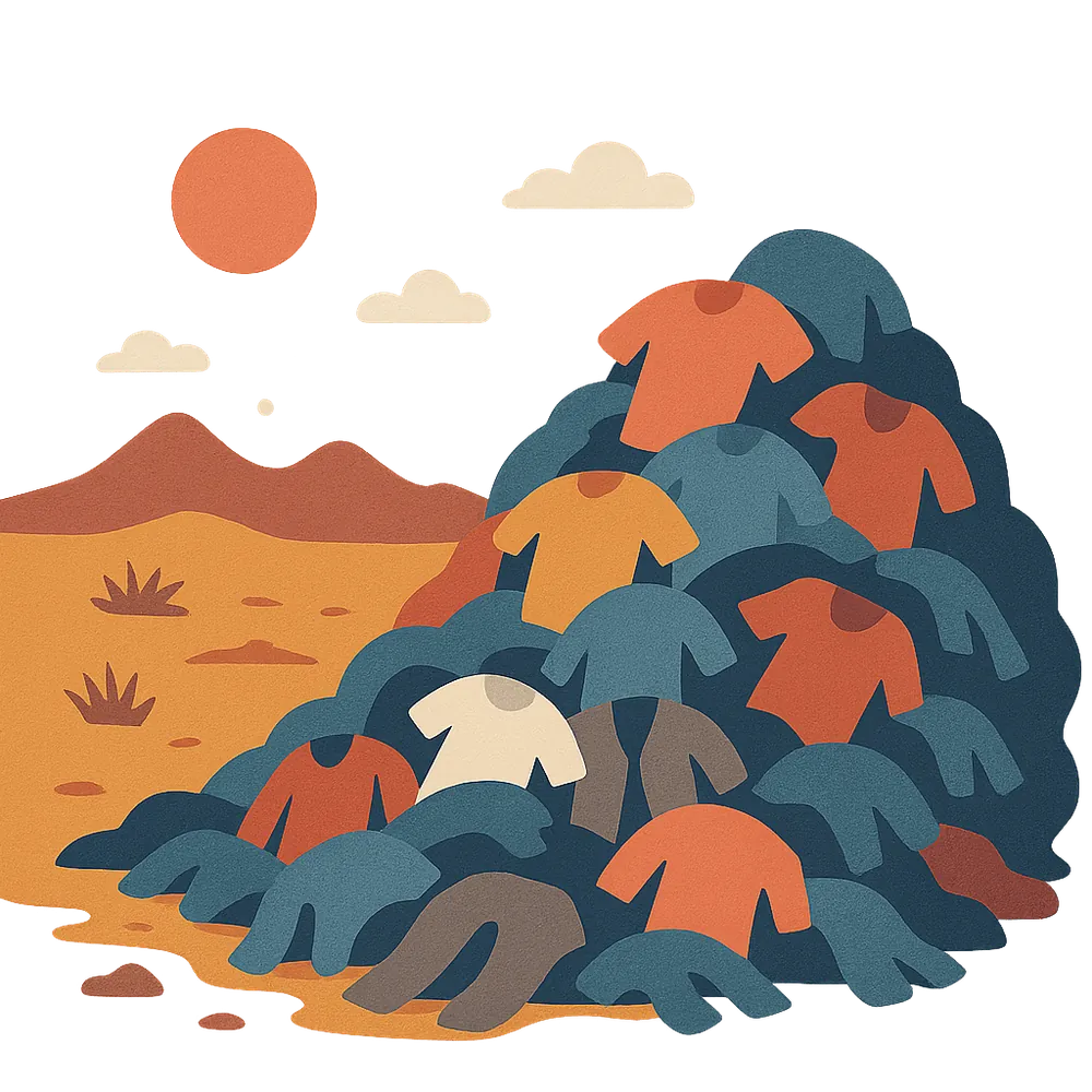 The negative impacts of the textile industry: a mountain of discarded clothes in a desert